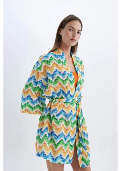 Desenli Pamuklu Kimono-Fall in Love D0453AX24SM