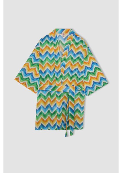 Desenli Pamuklu Kimono-Fall in Love D0453AX24SM
