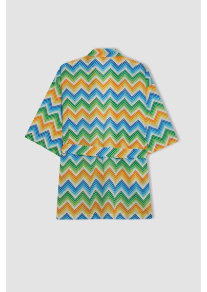 Desenli Pamuklu Kimono-Fall in Love D0453AX24SM