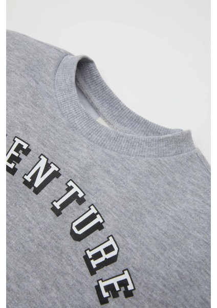 Erkek Bebek 2'li Takım Bisiklet Yaka Baskılı Sweatshirt Üst Beli Lastikli Jogger Eşofman Altı D0723A524WN