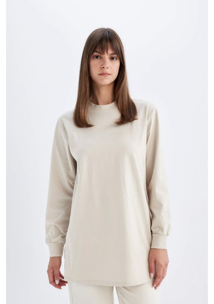Oversize Geniş Kalıp Basic Düz Sweatshirt Tunik D0410AX24SM