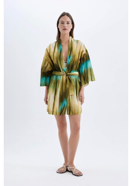 Desenli Pamuklu Kimono-Fall in Love D0453AX24SM