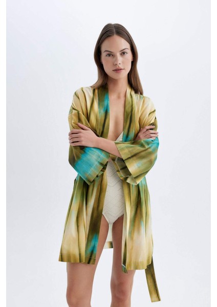Desenli Pamuklu Kimono-Fall in Love D0453AX24SM
