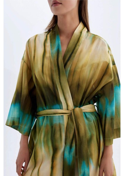 Desenli Pamuklu Kimono-Fall in Love D0453AX24SM