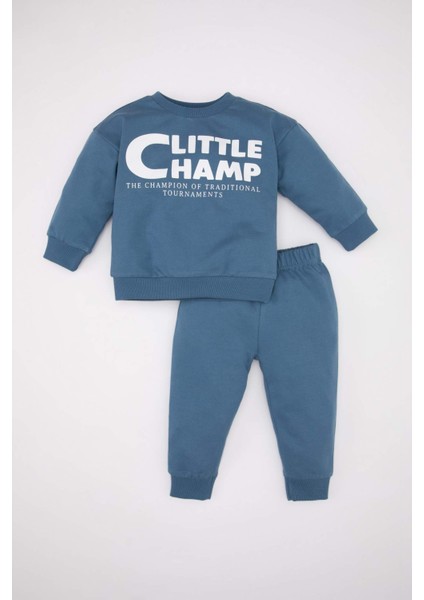 Erkek Bebek 2'li Takım Baskılı Bisiklet Yaka Sweatshirt Üst Jogger Eşofman Altı D0716A524AU