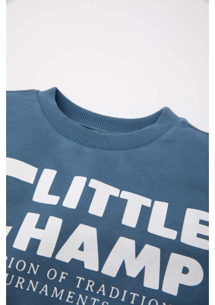 Erkek Bebek 2'li Takım Baskılı Bisiklet Yaka Sweatshirt Üst Jogger Eşofman Altı D0716A524AU