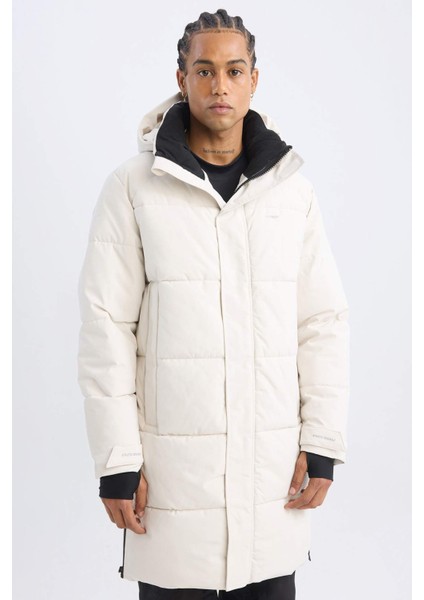 Fit Su Geçirmez Uzun Mont Parka Fermuarlı Çıtçıtlı Cepli Su Geçirmez Kapüşonlu C6064AX24WN