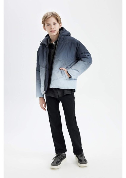Erkek Çocuk Su Geçirmez Çift Taraflı Kapüşonlu Şişme Mont C5635A824WN