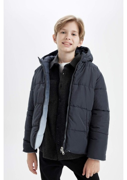 Erkek Çocuk Su Geçirmez Çift Taraflı Kapüşonlu Şişme Mont C5635A824WN