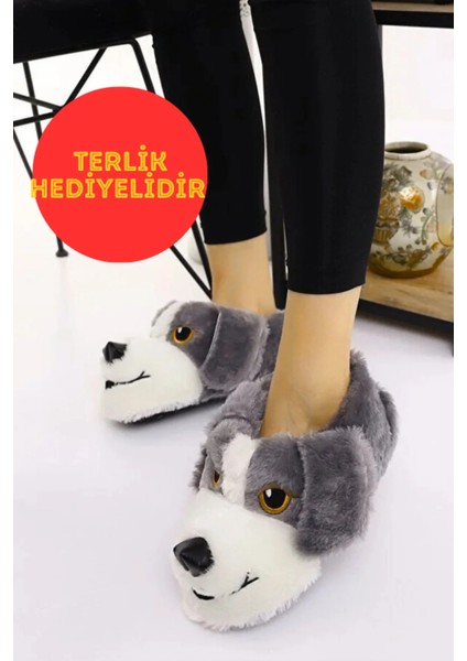 Köpekli Peluş Unisex Hayvanlı Panduf Ev Ayakkabısı
