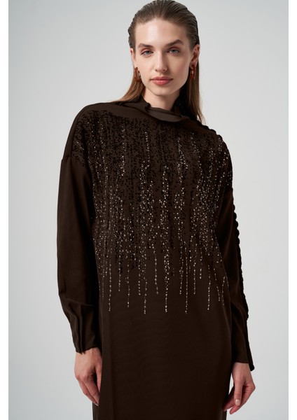 Triko Görünümlü Taş Baskılı Tunik fiyatları