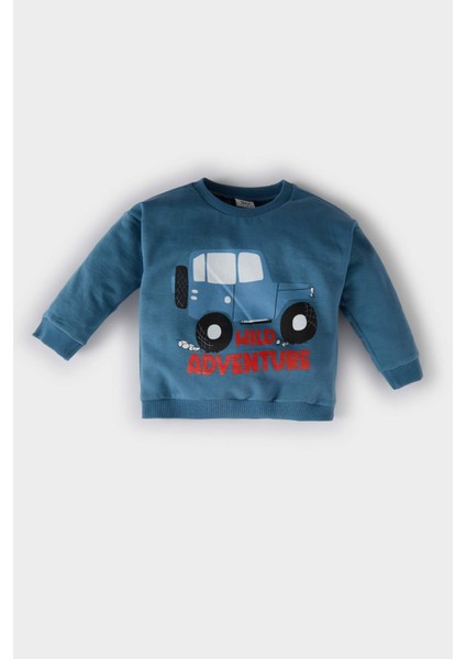 Erkek Bebek Bisiklet Yaka Araç Baskılı Sweatshirt D1265A524WN