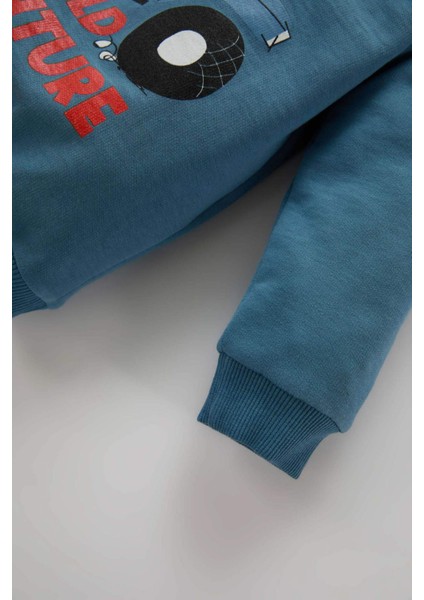 Erkek Bebek Bisiklet Yaka Araç Baskılı Sweatshirt D1265A524WN