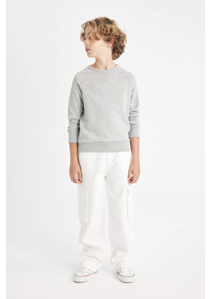 Erkek Çocuk Gri Bisiklet Yaka Pamuklu Basic Düz Okul Sweatshirt A4246A824AU