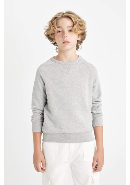 Erkek Çocuk Gri Bisiklet Yaka Pamuklu Basic Düz Okul Sweatshirt A4246A824AU