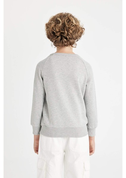 Erkek Çocuk Gri Bisiklet Yaka Pamuklu Basic Düz Okul Sweatshirt A4246A824AU