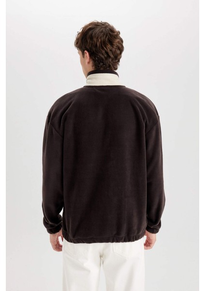 Boxy Fit Çıtçıtlı Dik Yaka Nakışlı Polar Sweatshirt D2029AX24WN