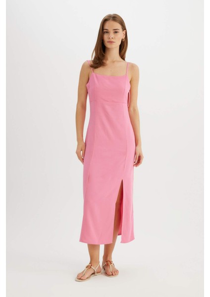 Askılı Keten Karışımlı Askılı Maxi Elbise A9706AX24HS