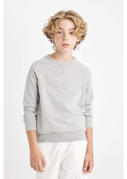 Erkek Çocuk Gri Bisiklet Yaka Pamuklu Basic Düz Okul Sweatshirt A4246A824AU