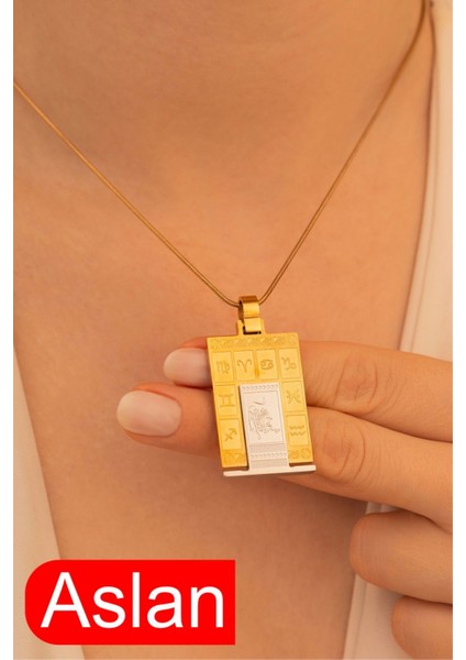 Kadın Çelik Kolye - Çelik Dikdörtgen Model Burç Işlemeli Kadın Kolye