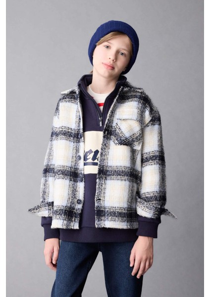 Erkek Çocuk Oversize Geniş Kalıp Polo Yaka Flanel Kareli Gömlek C9076A824WN