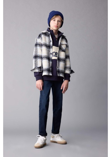 Erkek Çocuk Oversize Geniş Kalıp Polo Yaka Flanel Kareli Gömlek C9076A824WN