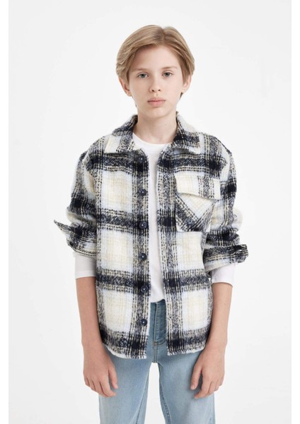 Erkek Çocuk Oversize Geniş Kalıp Polo Yaka Flanel Kareli Gömlek C9076A824WN