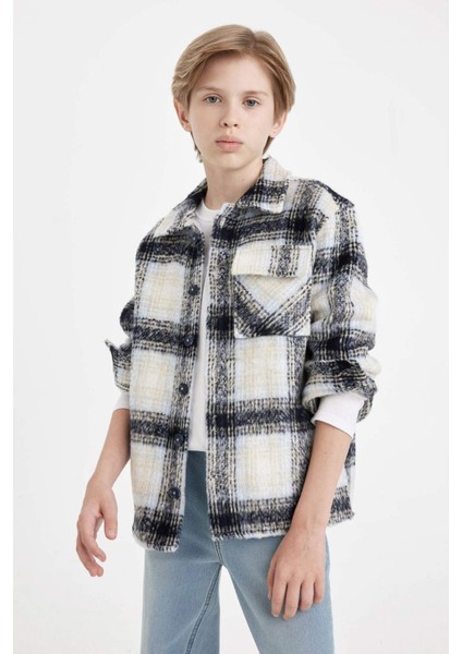 Erkek Çocuk Oversize Geniş Kalıp Polo Yaka Flanel Kareli Gömlek C9076A824WN