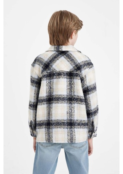 Erkek Çocuk Oversize Geniş Kalıp Polo Yaka Flanel Kareli Gömlek C9076A824WN