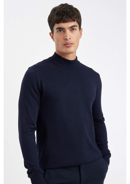 Lacivert Standart Fit Normal Kesim Yarım Balıkçı Yaka Basic Düz Triko Kazak A5282AX24AU