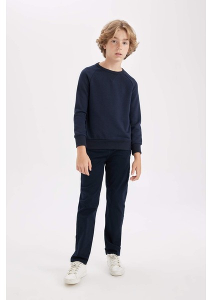 Erkek Çocuk Lacivert Bisiklet Yaka Pamuklu Basic Düz Okul Sweatshirt A4246A824AU