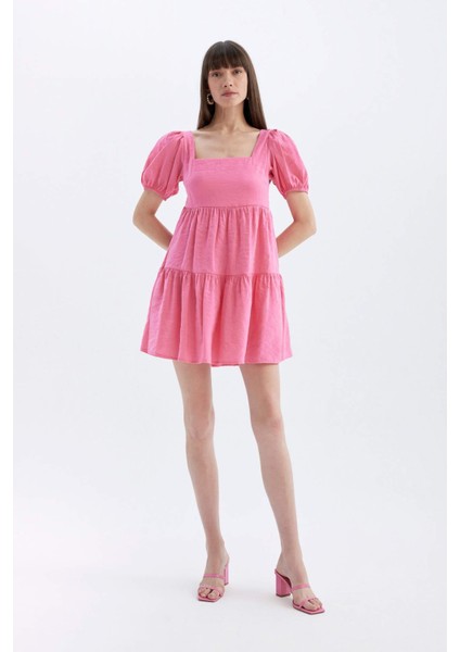 Babydoll Kare Yaka Kısa Kollu Midi Elbise C5291AX24HS