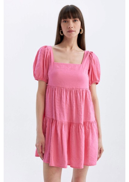 Babydoll Kare Yaka Kısa Kollu Midi Elbise C5291AX24HS