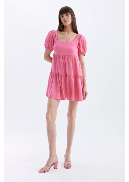 Babydoll Kare Yaka Kısa Kollu Midi Elbise C5291AX24HS