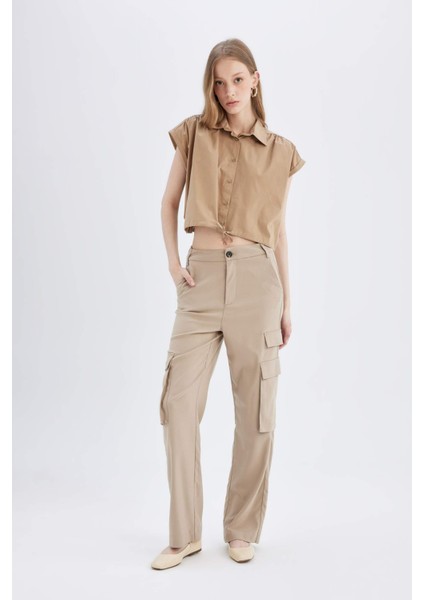 Crop Poplin Kısa Kollu Gömlek D1200AX24SM