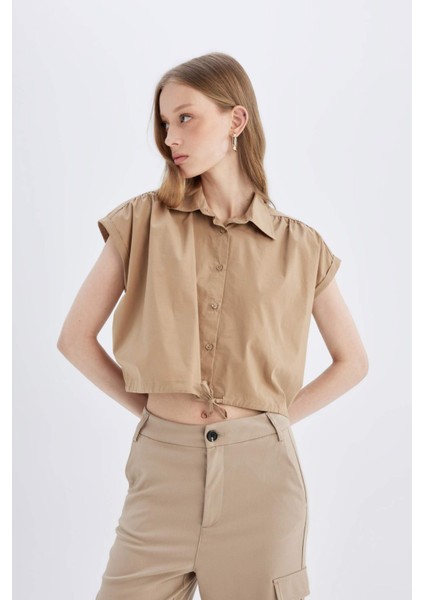 Crop Poplin Kısa Kollu Gömlek D1200AX24SM