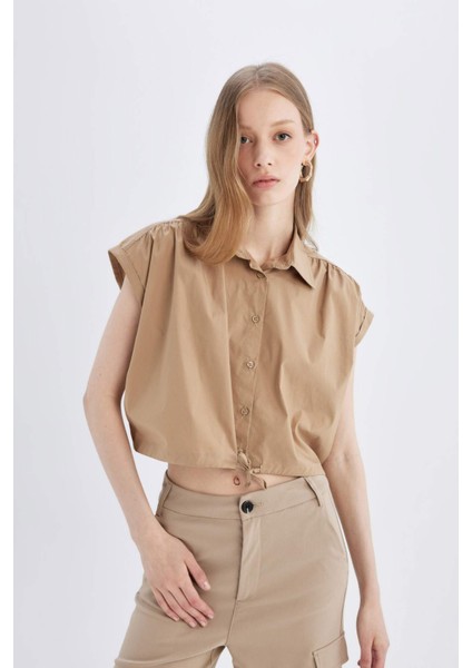 Crop Poplin Kısa Kollu Gömlek D1200AX24SM