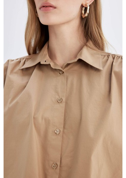 Crop Poplin Kısa Kollu Gömlek D1200AX24SM