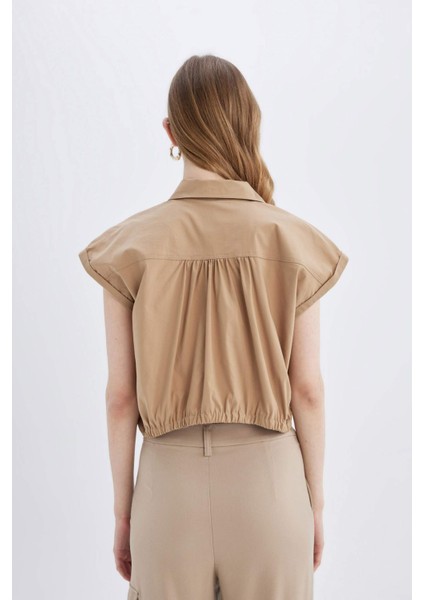 Crop Poplin Kısa Kollu Gömlek D1200AX24SM