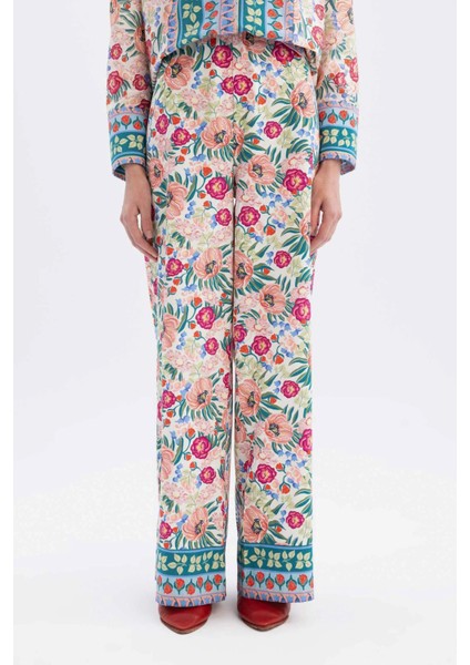 x Lug Von Siga Poplin Pantolon Wide Leg Geniş Paça Desenli Normal Bel C1133AX24SM