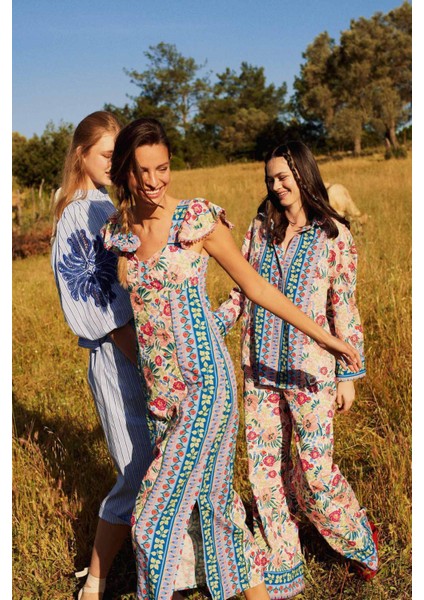 x Lug Von Siga Poplin Pantolon Wide Leg Geniş Paça Desenli Normal Bel C1133AX24SM