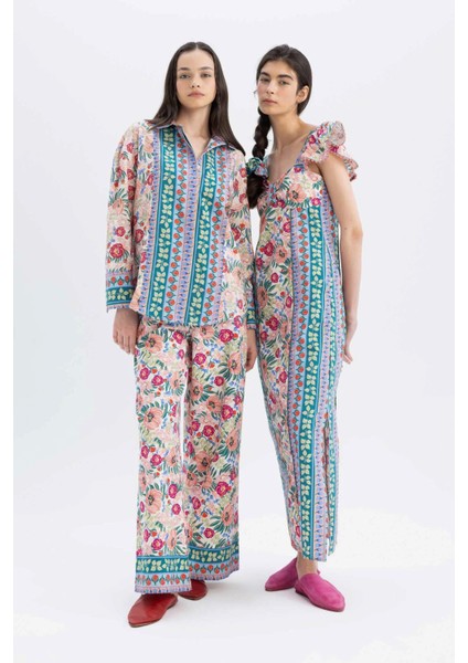 x Lug Von Siga Poplin Pantolon Wide Leg Geniş Paça Desenli Normal Bel C1133AX24SM