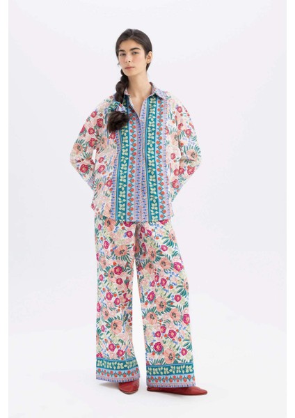 x Lug Von Siga Poplin Pantolon Wide Leg Geniş Paça Desenli Normal Bel C1133AX24SM