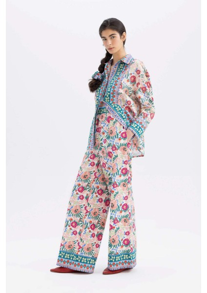 x Lug Von Siga Poplin Pantolon Wide Leg Geniş Paça Desenli Normal Bel C1133AX24SM