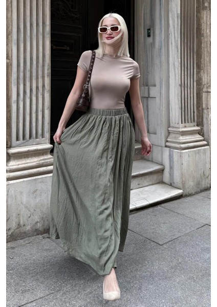 Yeşil Vual Kumaş Basic Kadın Uzun Boy Kadın Etek MG2366 fiyatları