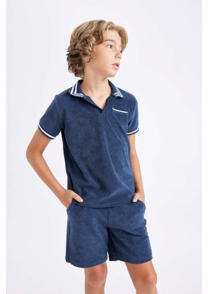 Erkek Çocuk Apaş Yaka Havlu Kumaş Kısa Kollu Tişört D1164A824HS