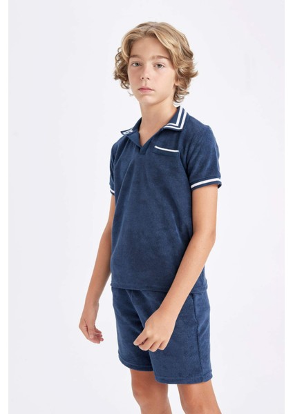 Erkek Çocuk Apaş Yaka Havlu Kumaş Kısa Kollu Tişört D1164A824HS