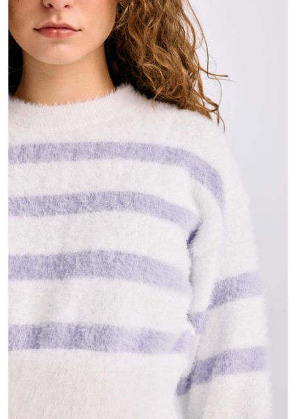 Regular Fit Çizgili Bisiklet Yaka Triko Kazak R1285AZ24CW