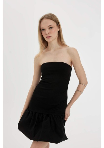 Coool Balloon Fit Straplez Kolsuz Mini Elbise