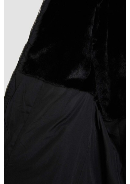 Su Geçirmez Puffer Şişme Mont Rüzgar Geçirmez Kapüşonlu İçi Suni Kürklü Kapitoneli Kemerli Hafif Uzun A2969AX24WN